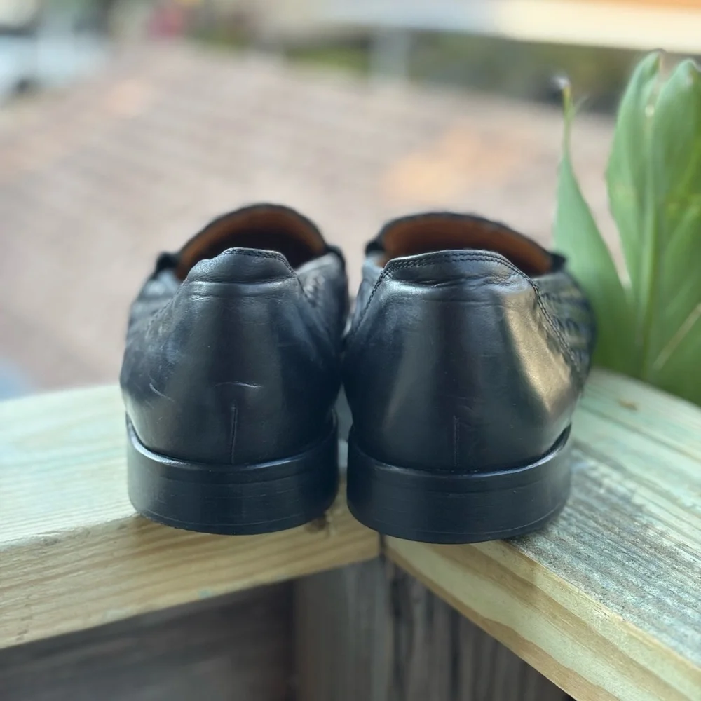 Zelli Italia Nicola Black Woven Calfskin Penny Loafers Handmade Italy Men 10.5M - Picture 4 of 14